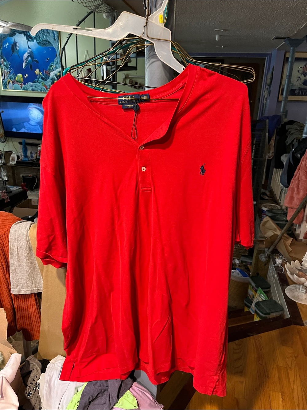 Polo by Ralph Lauren Men’s Bright Red Short-Sleeve Henley Polo